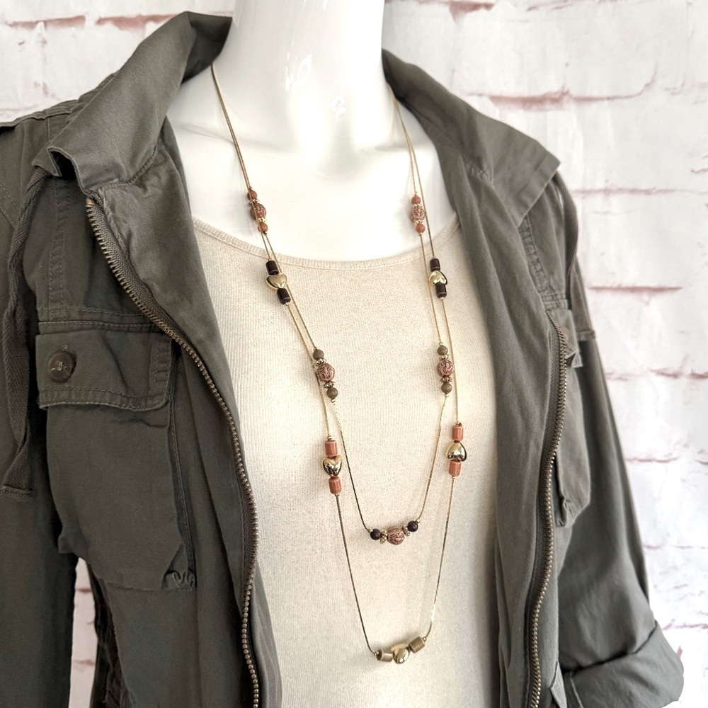 Double Strand 18 Inch Puffy Hearts and Beads Gold Plated Island Vibe Necklace - Picture 15 of 15